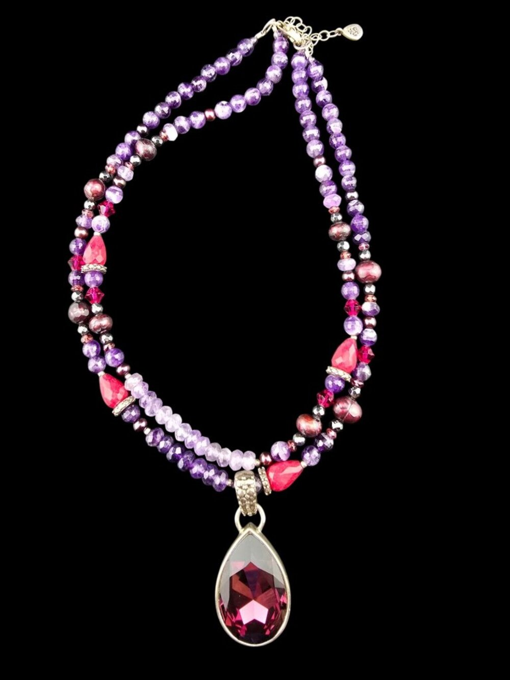 Barse 925 Sterling Silver Purple & Red Faceted Double Strand Necklace 62 grams - Picture 6 of 13